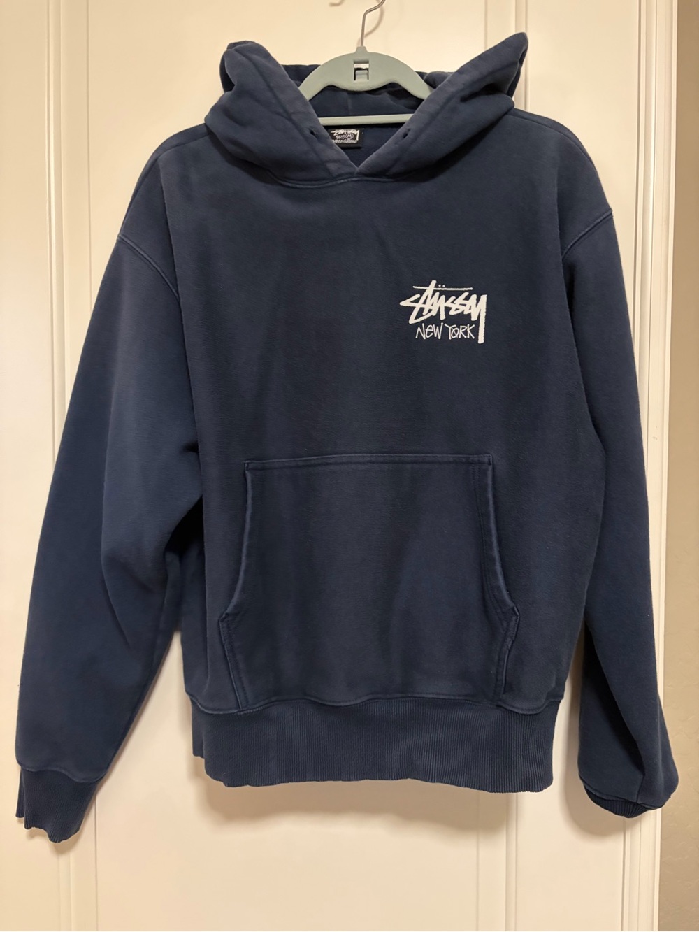 Unisex Stussy New York HQ Navy Blue Hoodie purchased in NYC